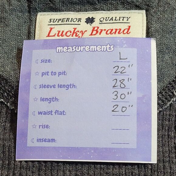 LUCKY BRAND Charcoal Gray Lived In Thermal Shirt Size L Crew Neck Cotton Raglan - Picture 3 of 9